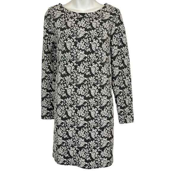 Ann Taylor Petite Womens Gray Floral Knit Long Sleeve Shift Casual Dress sz M P - Picture 1 of 16